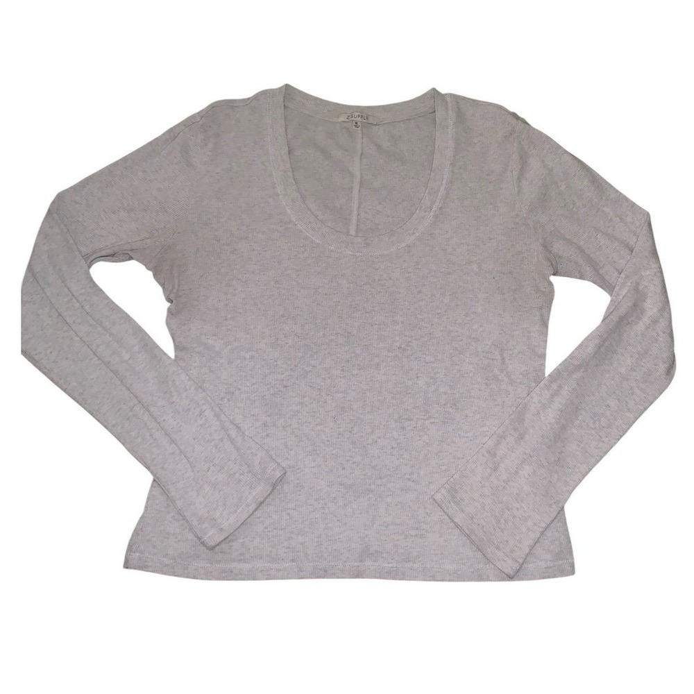 Z Supply Ribbed Scoop Neck‎ Top Womens XL Heather Grey Long Sleeve Minimalist